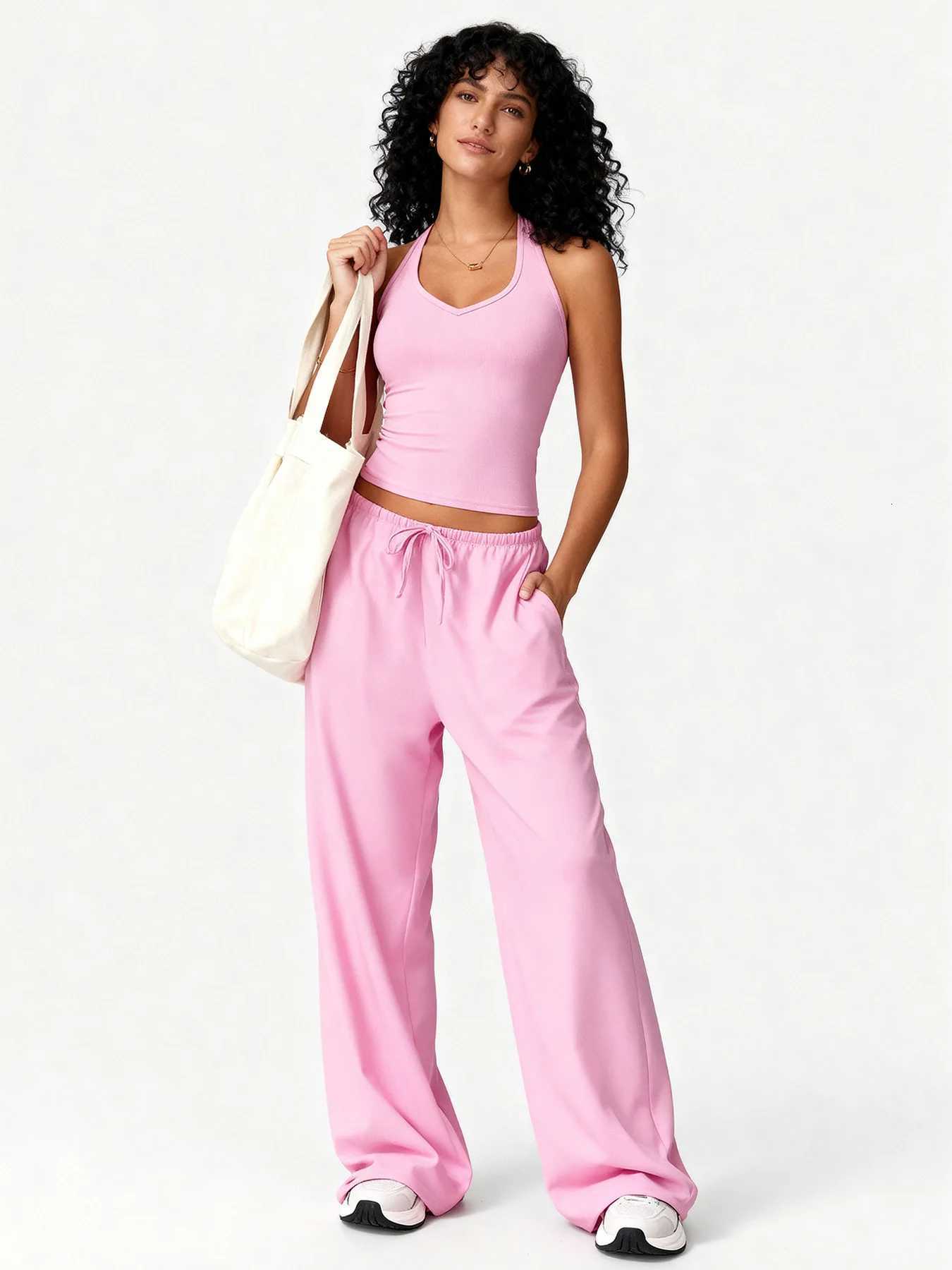 European and American yoga fitness suit quick-drying beautiful back camisole high waist flared pants running casual weart251219