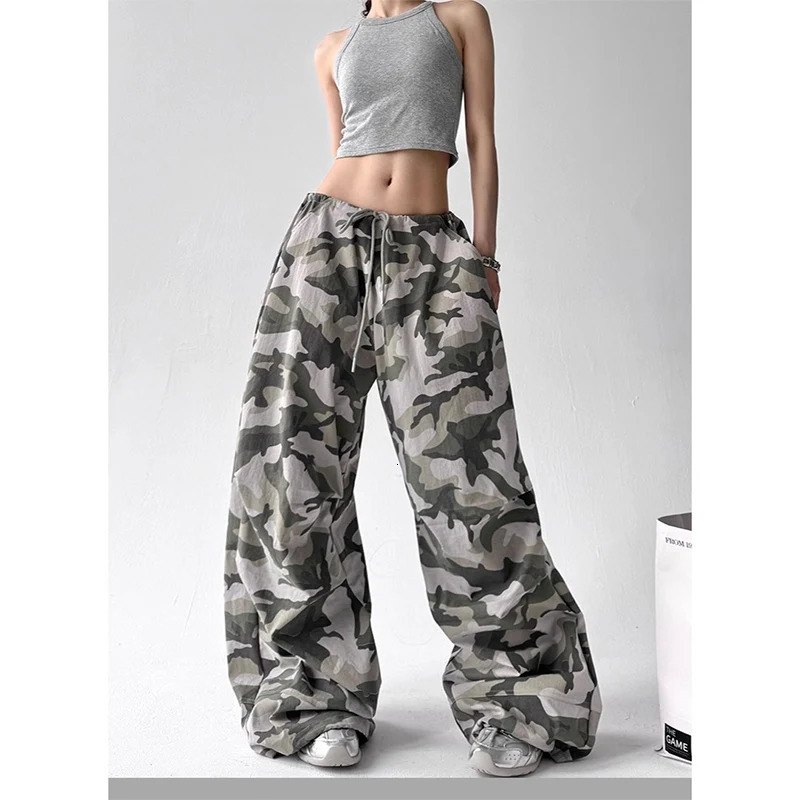 American Retro High Street Casual Overalls Camouflage Loose Wide Leg Pants For Women Y2k Hip-hop Cargo Grunge Baggy Trousers Z260314