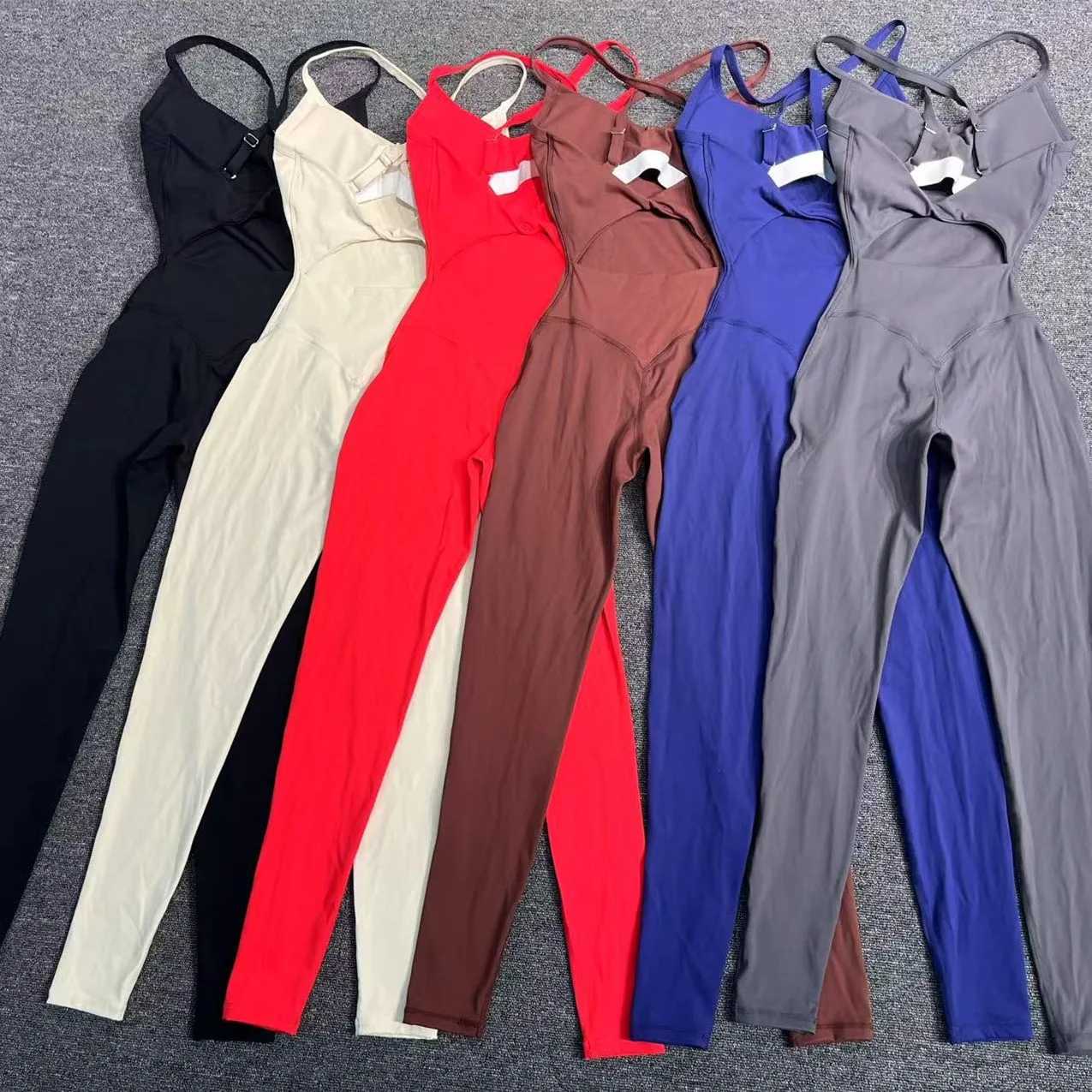 Pad Womens High-Waisted One Piece Bodysuit U-Neck Cross Back Adjustable Spaghetti Straps Butt Lifting Fitness Jumpsuit XP135t251219