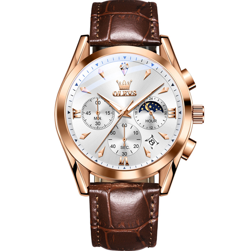 OLEVS Multi functional quartz watch for men Three disc six needle timer Light Luxury Business Luminous waterproof watch