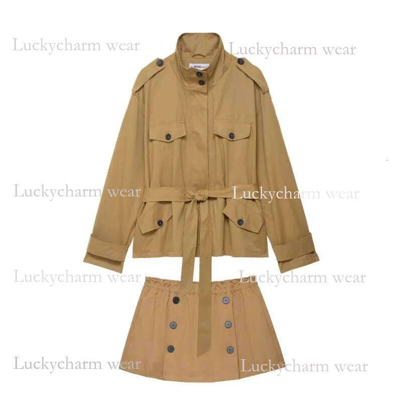 Hipseam Mid Waist Pants Set Women Casual Autumn High Collar Short Trench Coat Shorts Button Skort Female Outfit