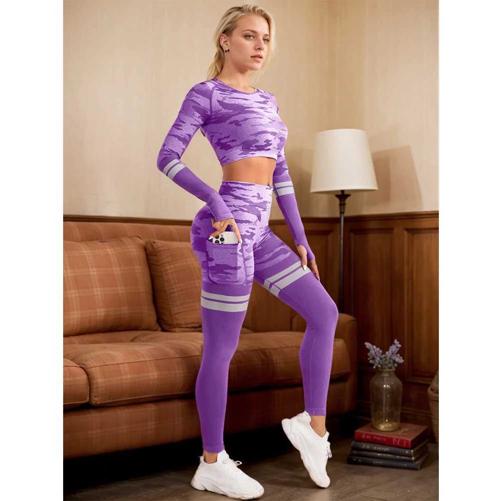 Seamless Fitness Long Sleeve Suits Cropped Top High Waist Trousers Yoga Two-piece Sets Outdoor Sports Running Womens Sportsweart251219