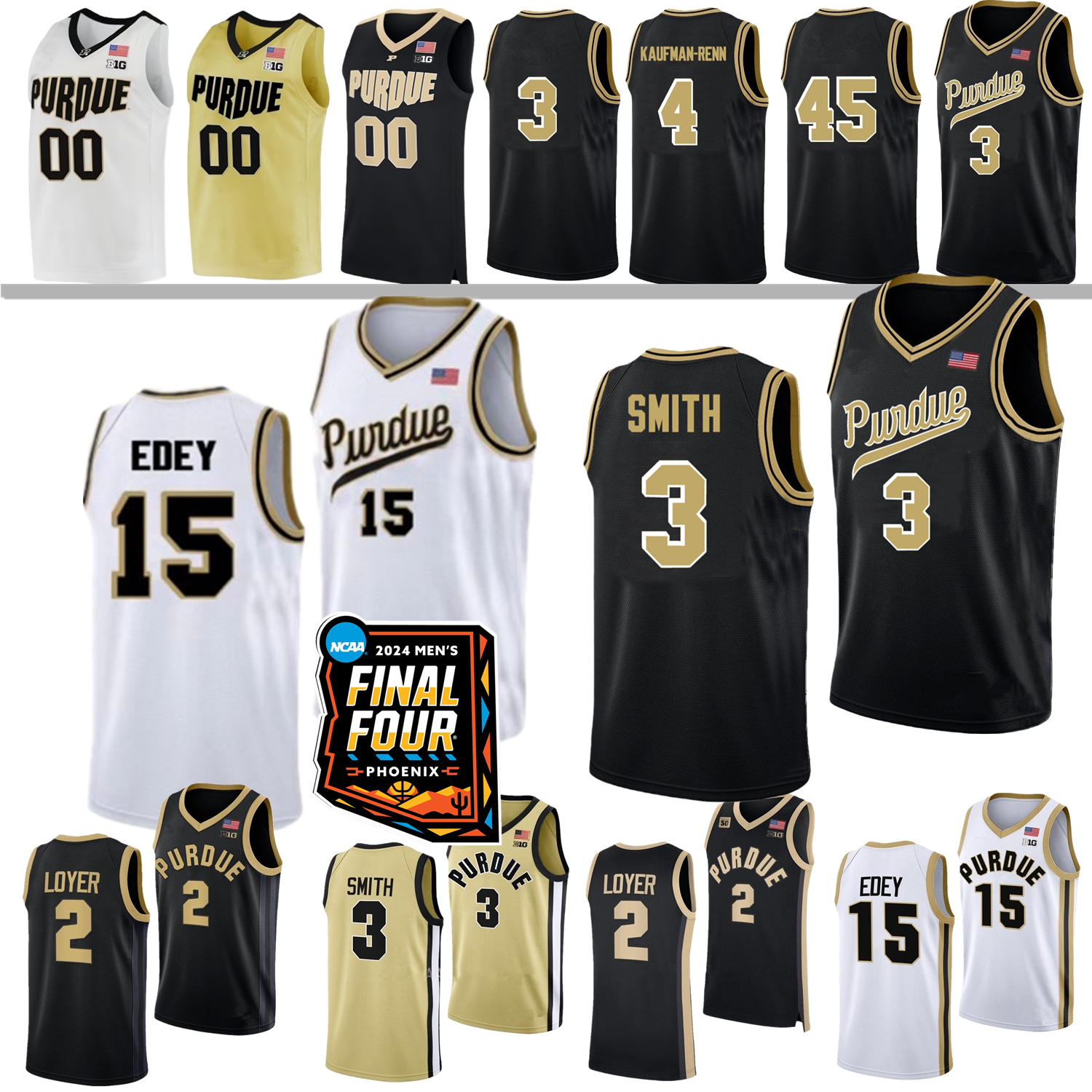 2024 Final Four 4 Patch Purdue Boilermakers Basketball Jersey College Fletcher Loyer Braden Smith Oscar Cluff Jack Benter Zach Edey Murphy Cox Ivey Kaufman-renn