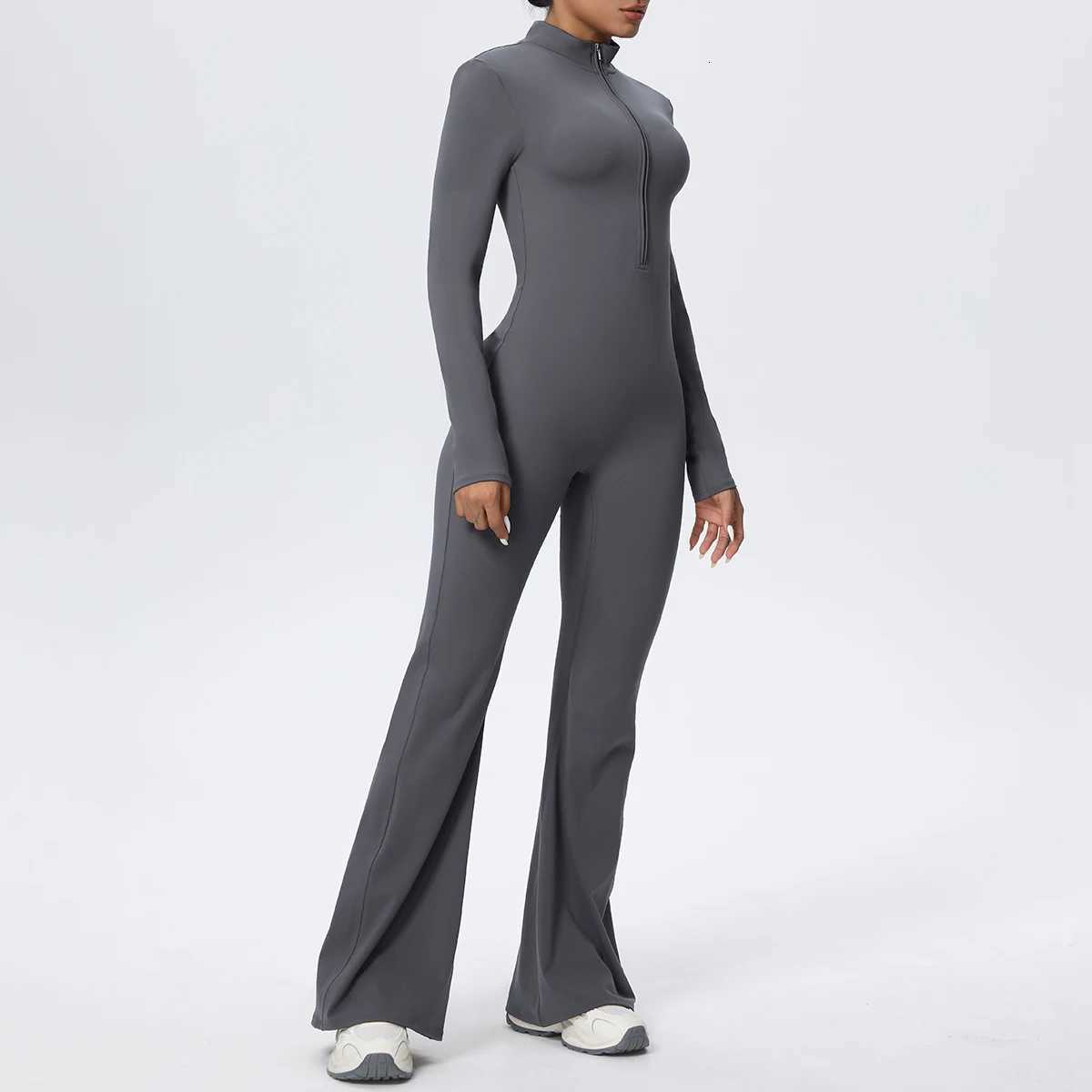 Woman Solid Color Jumpsuit Yoga Suit Half Zipper Scrunch Sports Fitness Clothing Gym Push Up Sets Womens Outfits Bodysuitst251219