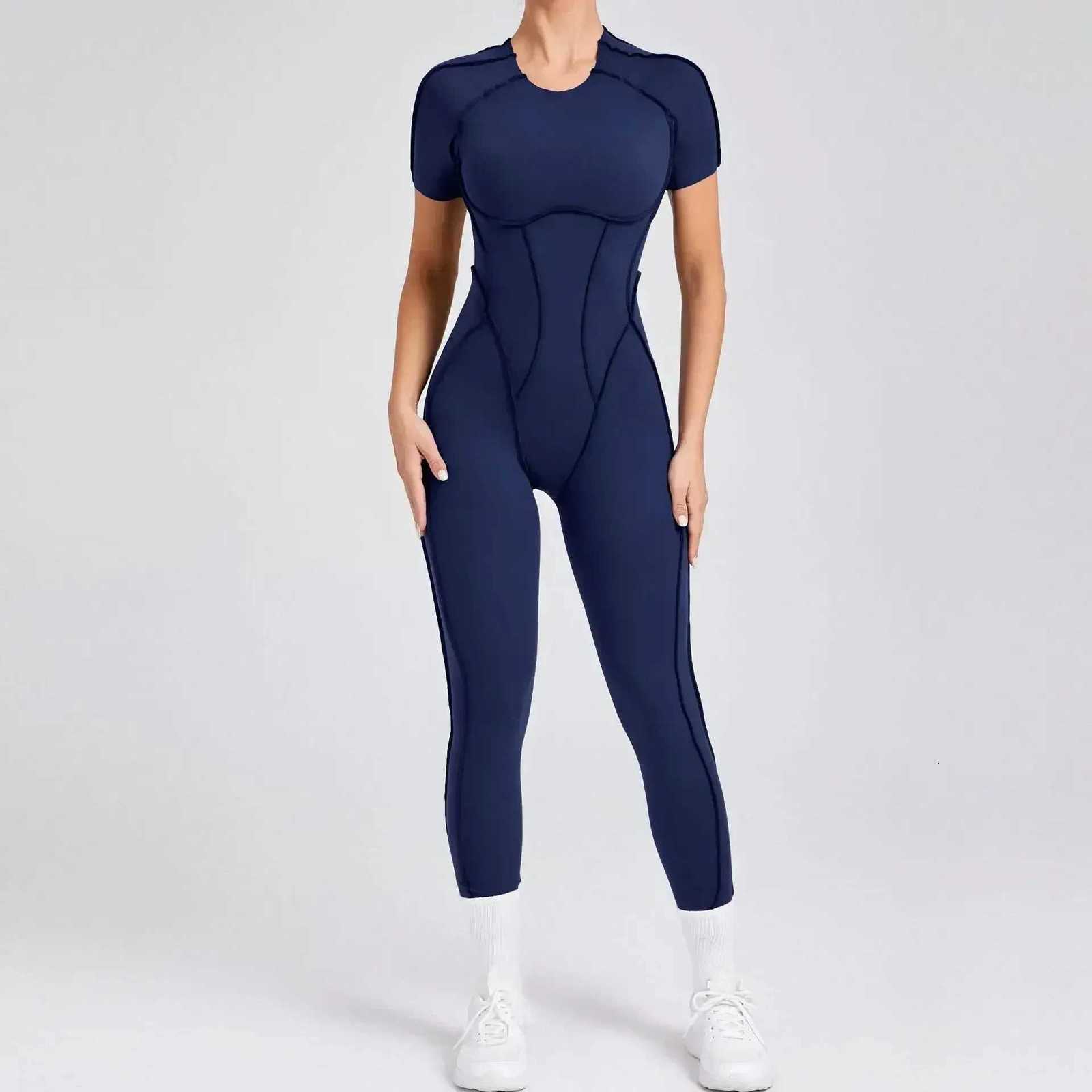 Seamless Yoga Jumpsuits Sports Fitness Hip-lifting Backless Short-sleeved One-piece Workout Gym Leggings Bodysuits for Woment251219