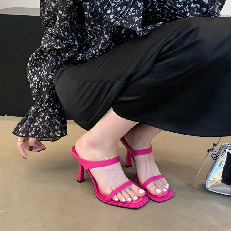 2026 New Women's Strappy Heeled Sandals Thin Heel Slide Design Fashion Versatile Open-Toe Shoes for Skirts