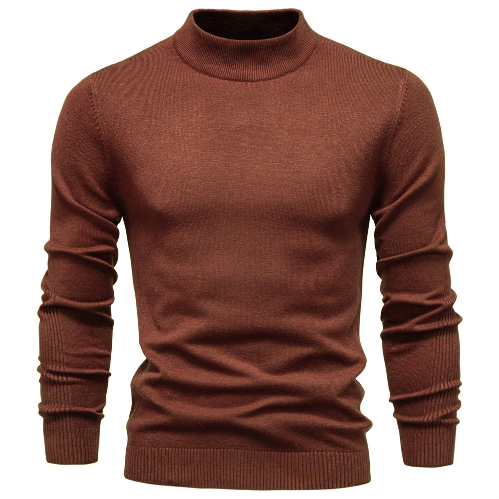 WOZK Autumn and winter new casual men's solid color pullover sweater semi high neck knitted sweater casual men's inner top
