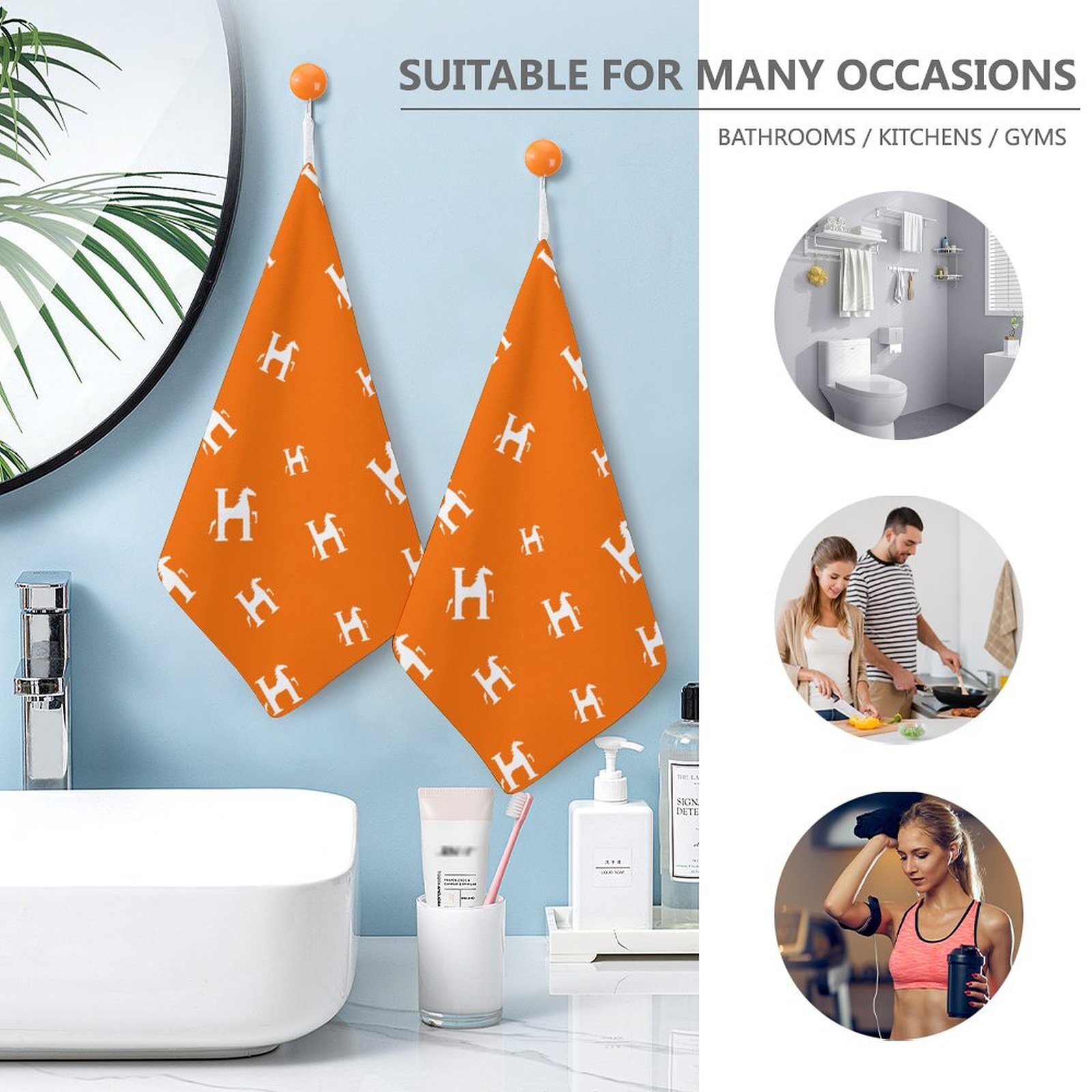 Custom Designer H Towels Luxury Horse Pattern Premium Hand Towels Set 11 by 11 inches Ultra Soft and Highly Absorbent Gym Shower Kitchen Hotel