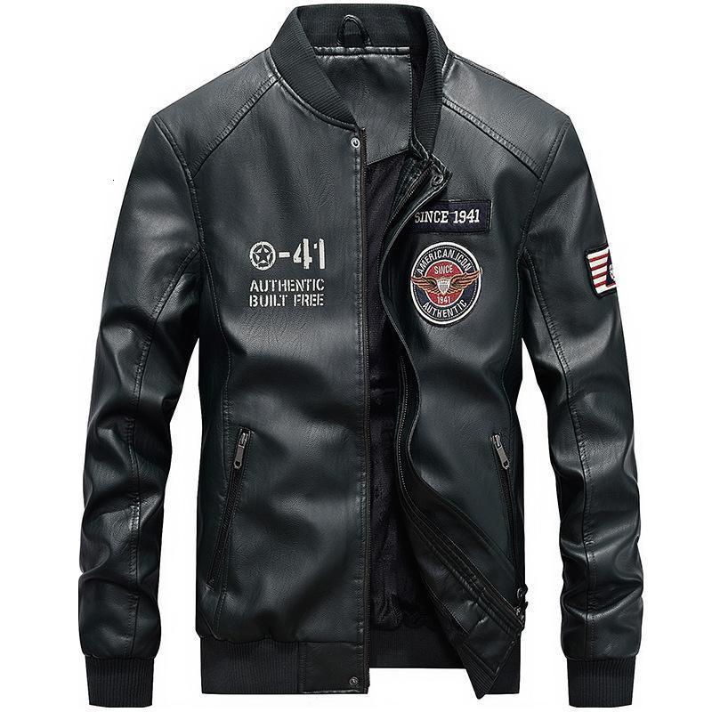 Mens baseball collar embroidered letter washed PU leather jacket youth versatile leather jacket 201119