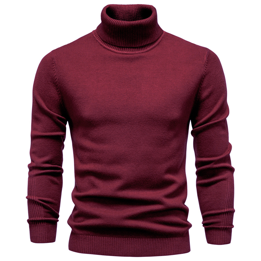 WOZK Autumn winter new casual men's solid color pullover sweater, high neck knitted sweater, casual men's inner top high quality