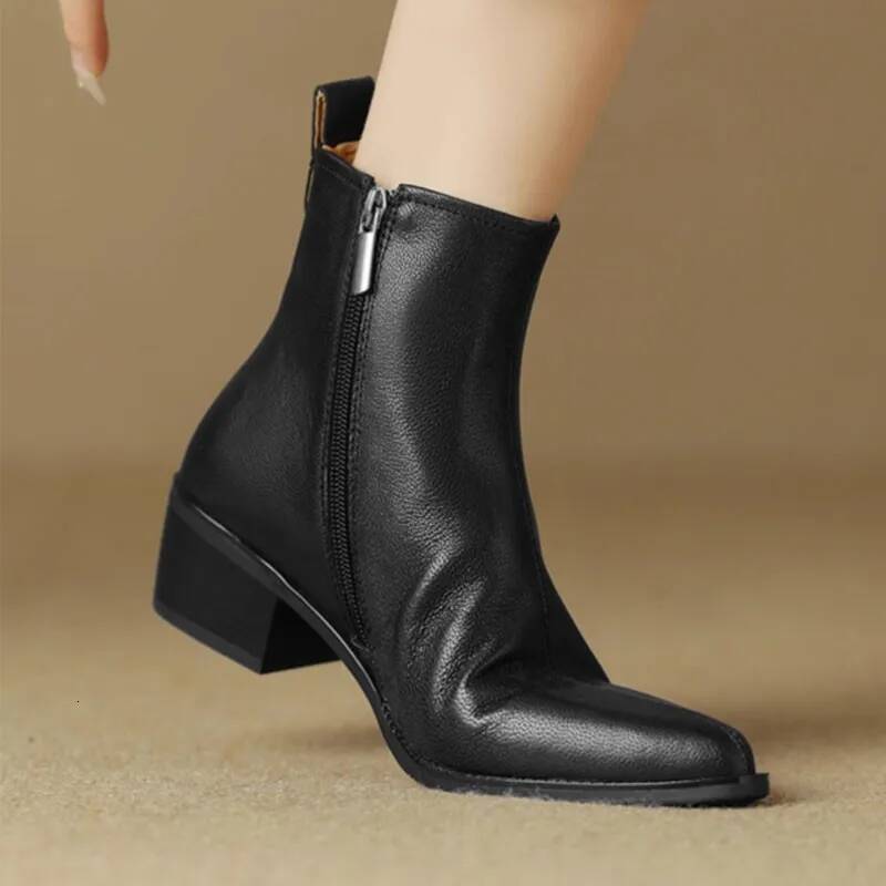 2025 Black Leather Women Ankle Boots Side Zipper Decor Flats Chelsea Botas Mujer Vintage Brown Autumn Knight Botines Femmes ddmythur