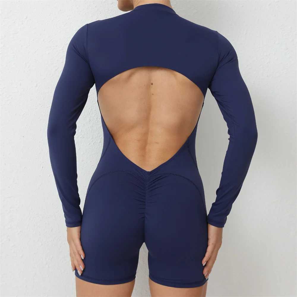 2025 Pad Zipper Long Sleeve Yoga Set Women One Piece Jumpsuit Gym Workout Shorts Fitness Bodysuit Sports Athletic Suit XP358t251219