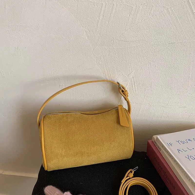 Suede Retro Bag Simple Versatile Small Handbag Zipper Niche High-End Cylinder Bag One-Shoulder Cross-Body Bag 251217