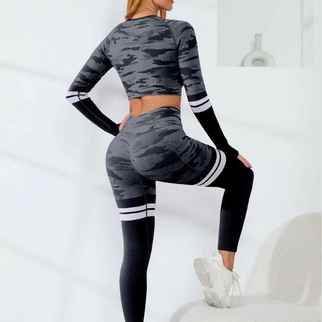 Seamless Fitness Long Sleeve Suits Cropped Top High Waist Trousers Yoga Two-piece Sets Outdoor Sports Running Womens Sportsweart251219