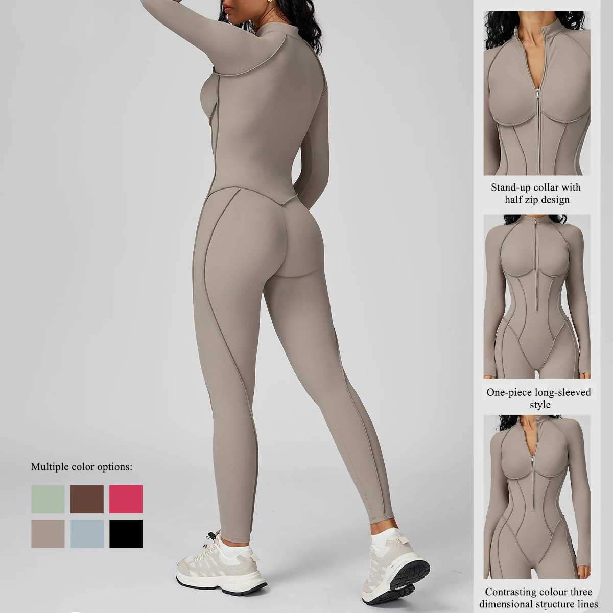 Hearuisavy Sports Jumpsuit Woman Female Clothing Fitness Overalls Stand-up Collar Zipper Bodysuit Gym Breathable Sporty Jumpsuitt251219