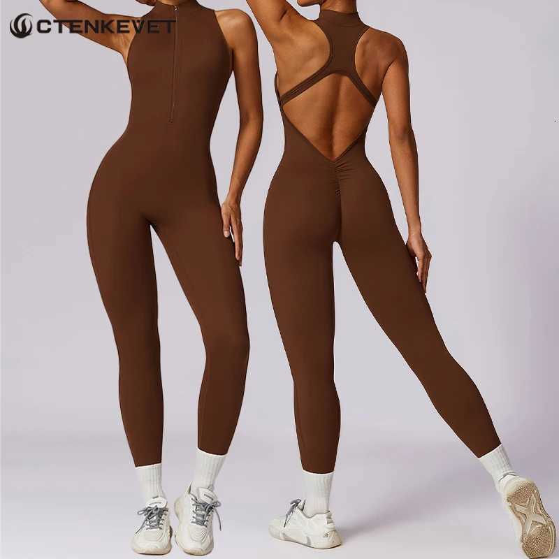 Ctenkevet Woman V Back Sport Outfit For Gym Workout Yoga Wear Women Fitness Activewear Female Gym Workout Zippers Overallst251219