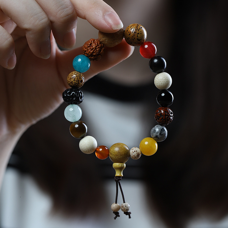 Eighteen Seed Multi-Treasure Bracelet Bodhi 18 Seeds 18 Beads Buddhist Jewelry Star Moon Cultural Play Men and Women Bracelet Live Streaming Hot Item