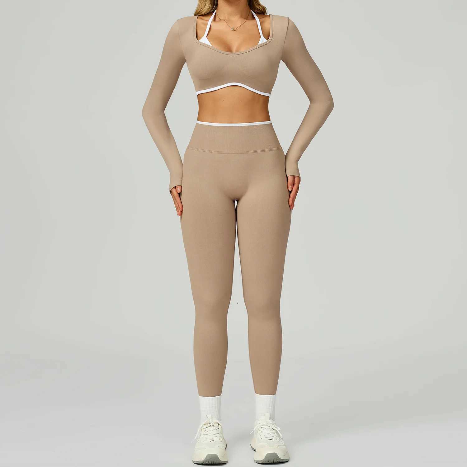 Seamless Yoga Set 2PCS Workout Outfits Sportswear Gym Tracksuit Fitness Leggings Sports Bra Athletic Wear Women Long Sleevest251219