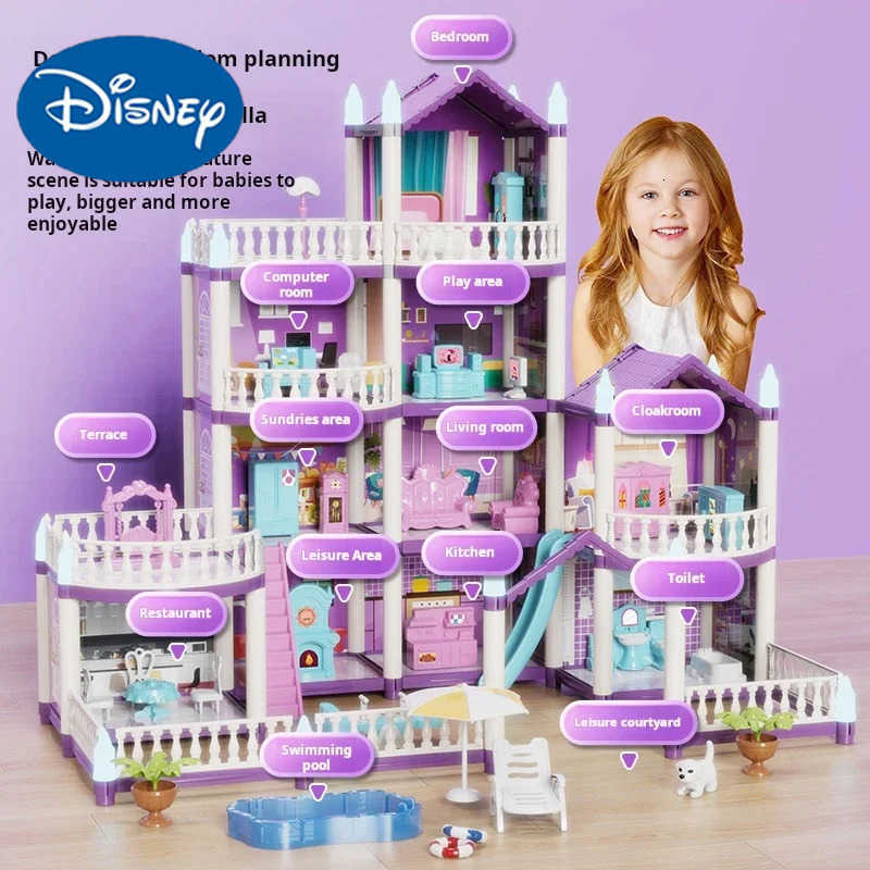 Disney DIY Princess Castle Luminous Villa Set Girls Toy Doll House Children Play Model Play House Toys for Kids Girls Christmas Gifts H251219