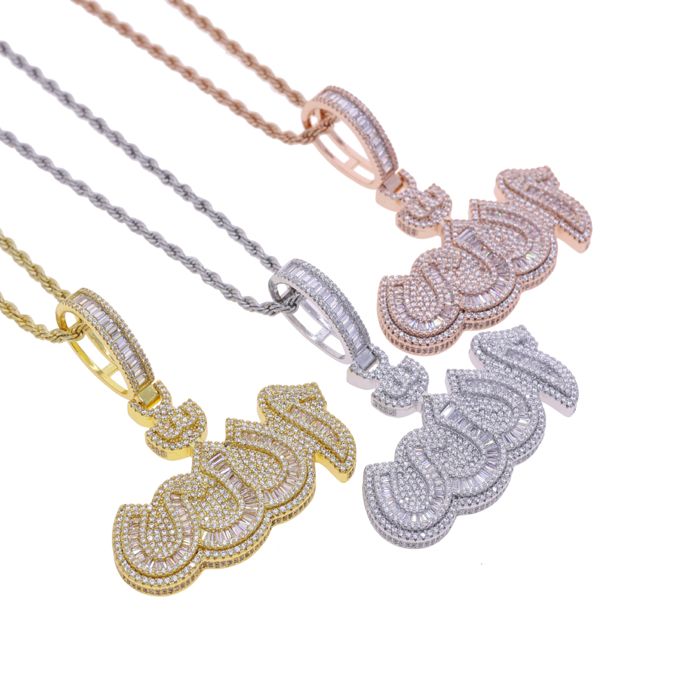 2025 New Arrivals Iced Out Arabic Calligraphy Fashion Pendant Necklace Bling Zircon Jewelry for Men Women Party Gift