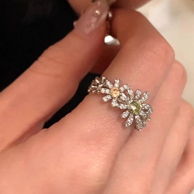 PANJBJ 925 Sterling Silver Flower Rings For Women Zircon n Fashion Sweet Romantic Jewelry Gift Drop 251219