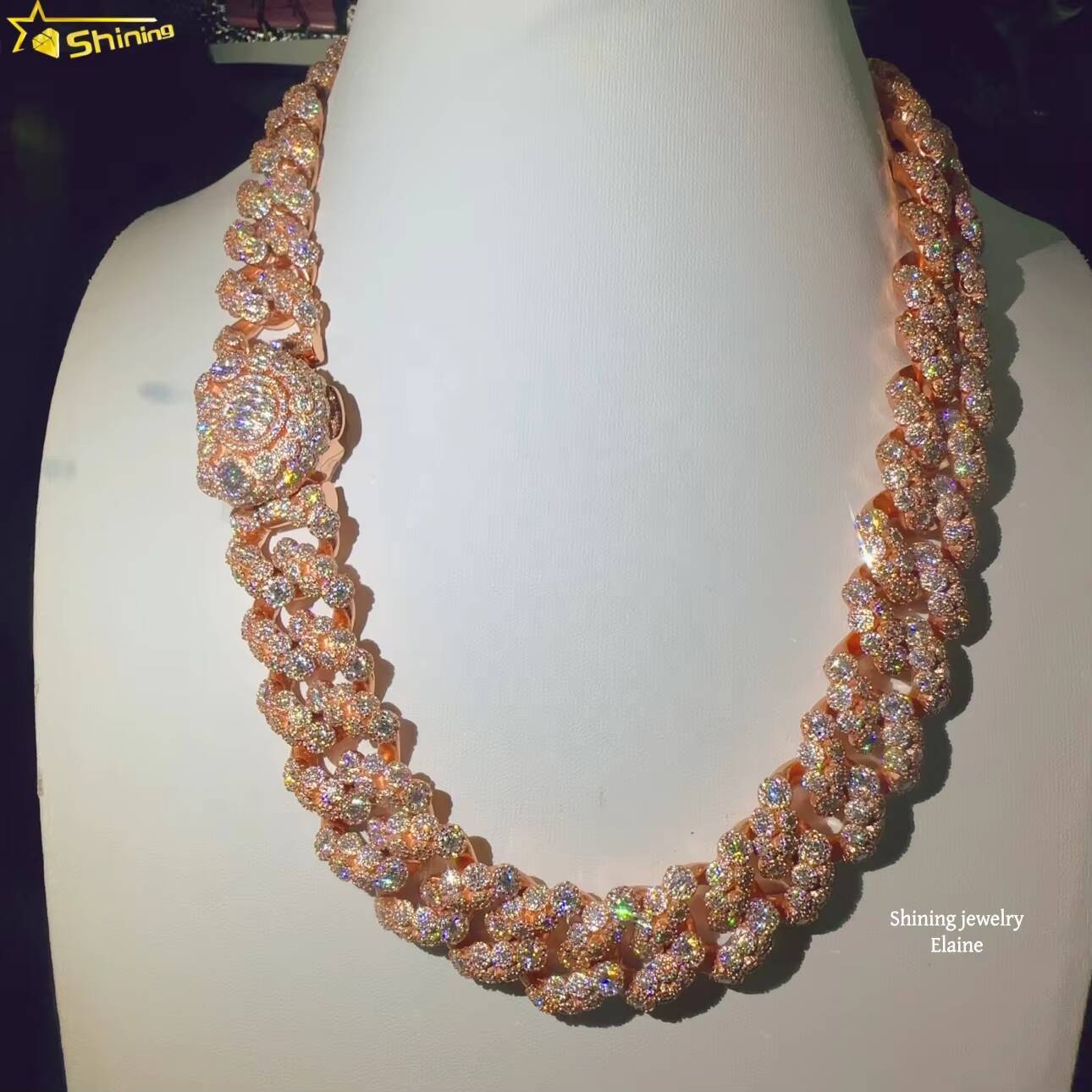 High Quality Iced Out Custom 925 Sterling Silver Moissanite Hip Hop Fashion Jewelry Diamond Miami Cuban Link Chain Necklace