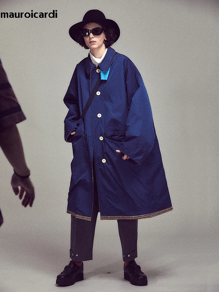 Mauroicardi Autumn Winter Oversized Warm Colorful Houndstooth Wool Blends Reversible Coat Men er Woolen Overcoat 251219