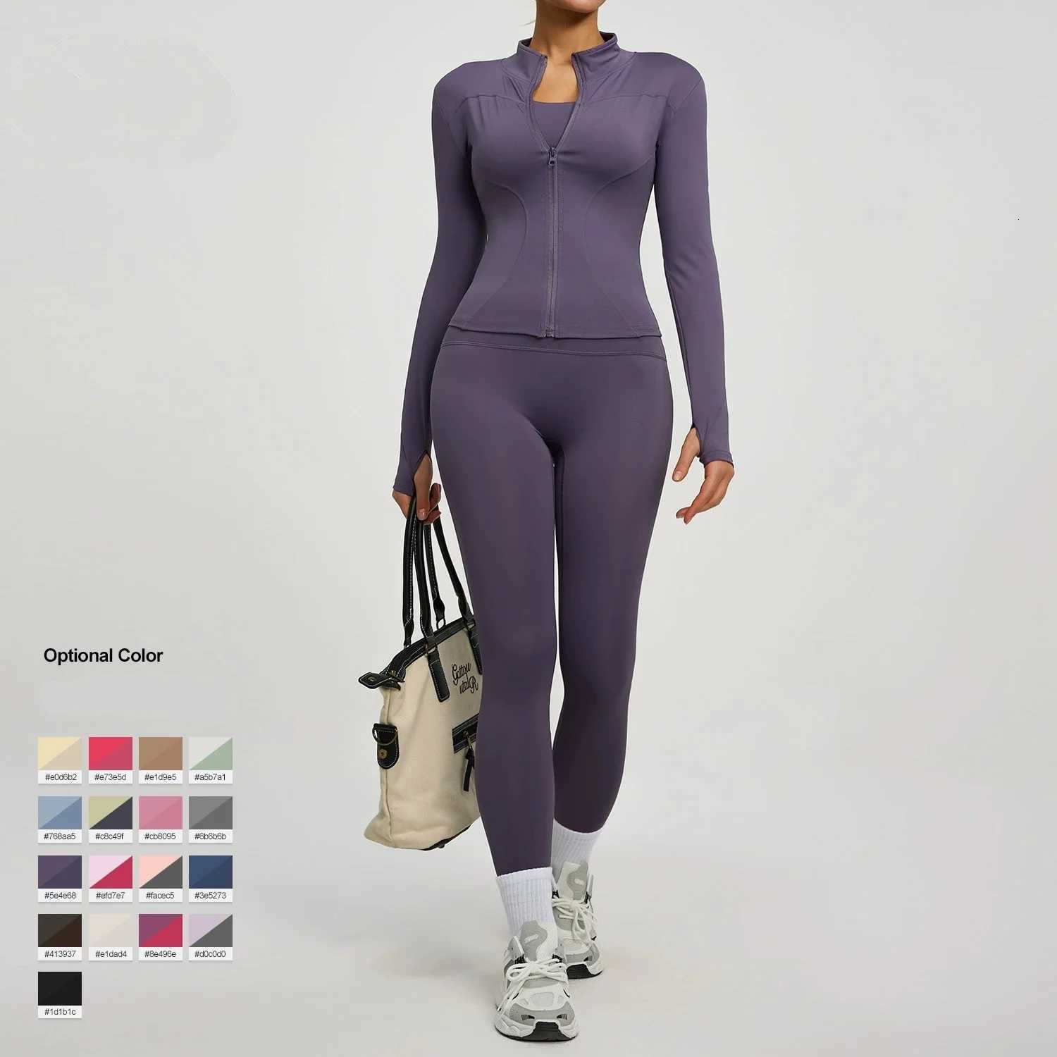 2Pcs Jacket Yoga Sets Women Long Sleeve Zipper Slim Sports Shirts Hip Lifting Leggings Fitness Running Workout Suits Tracksuitt251219