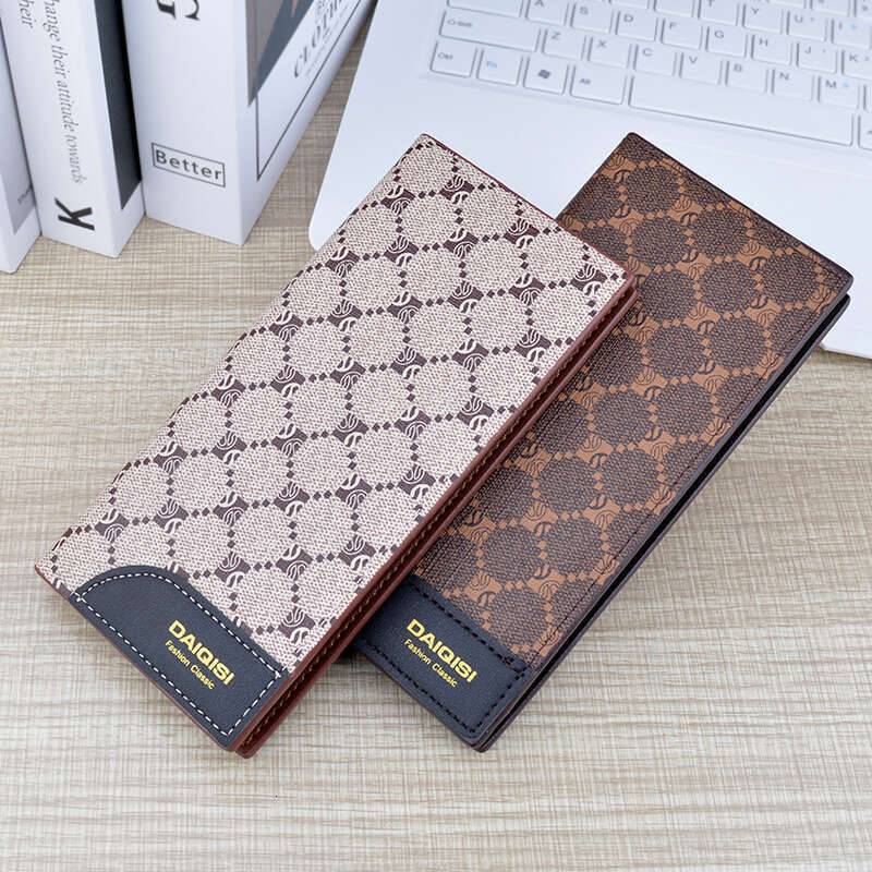 New Men's Long Style Multi-Card Slots Thin Fashion Printed Plaid Leather Wallet Large Capacity Suit Bag