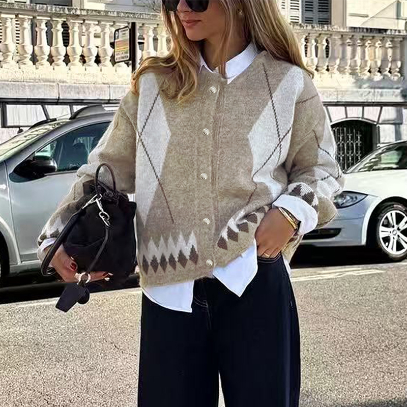 Women's leopard print sweater for autumn and winter, round neck, long sleeves, cardigan, leopard print jacquard.TVL141