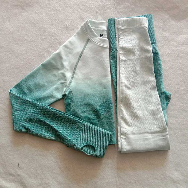 L size Energy Women Yoga Set Gym Seamless Ombre Gradient Long sleeve shirt Workout Sport Women Fitness Active Topt251219