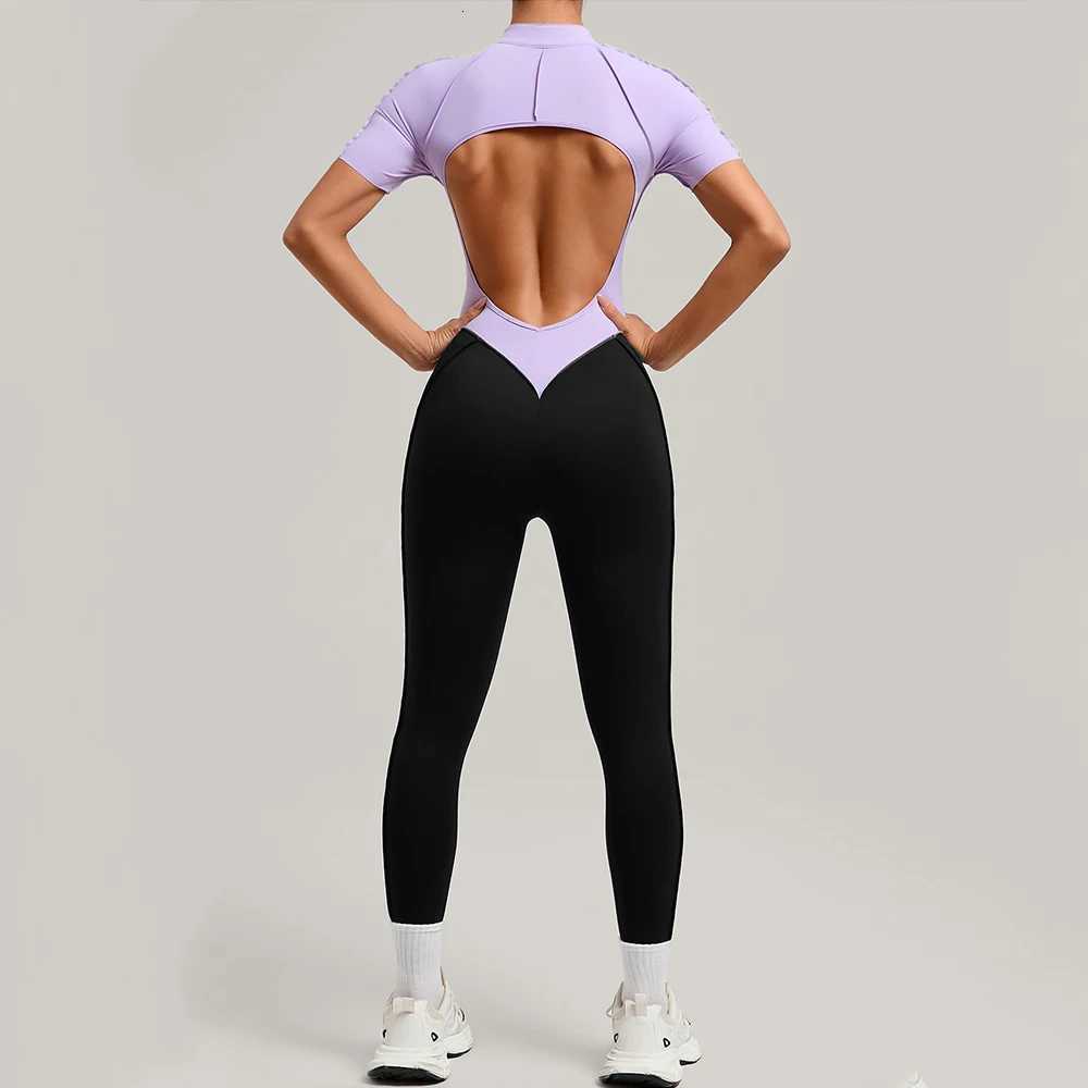 Womens Jumpsuits One-Piece Suit Long Sleeved Yoga Set Gym Workout Clothes Color Blocked Fitness Bodysuit Sportswear Tracksuitt251219