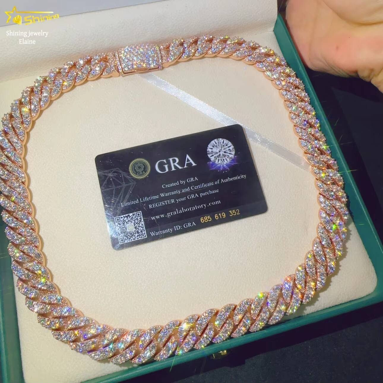 VVS Moissanite Iced Out Custom 15MM 925 Sterling Silver Moissanite Hip Hop Fine Jewelry Diamond Miami Cuban Link Chain Necklace