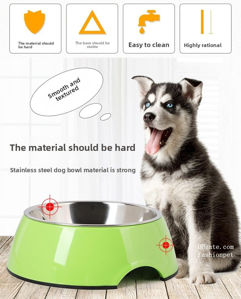 Designer Pets Bowls 2 in 1 Dog Food Water Bowl, Luxury Stainless Steel Pet Dishes Melamine Cat Feeder Bowls with Non-Skid Base for Medium Small Dog, F