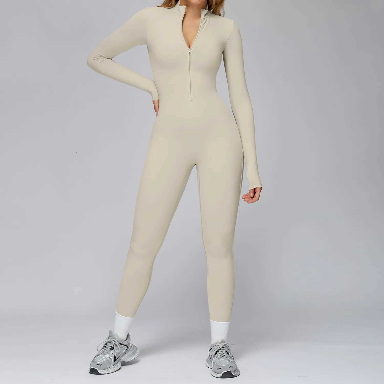 Workout Zipper Jumpsuit Sexy Long Sleeve Sports Bodysuits Women Gym Rompers Fitness Suits Female One-piece Tracksuit Sportsweart251219