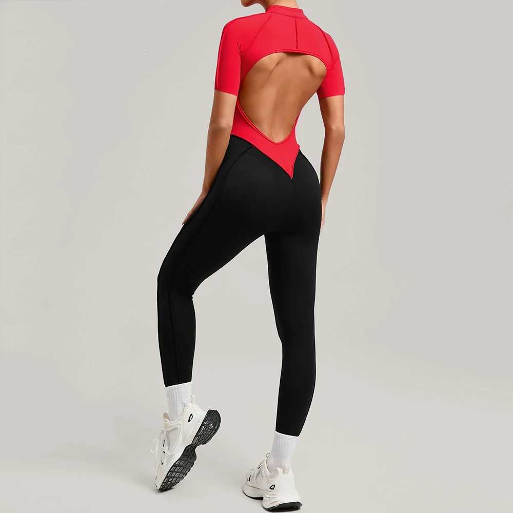 Womens Jumpsuits One-Piece Suit Long Sleeved Yoga Set Gym Workout Clothes Color Blocked Fitness Bodysuit Sportswear Tracksuitt251219