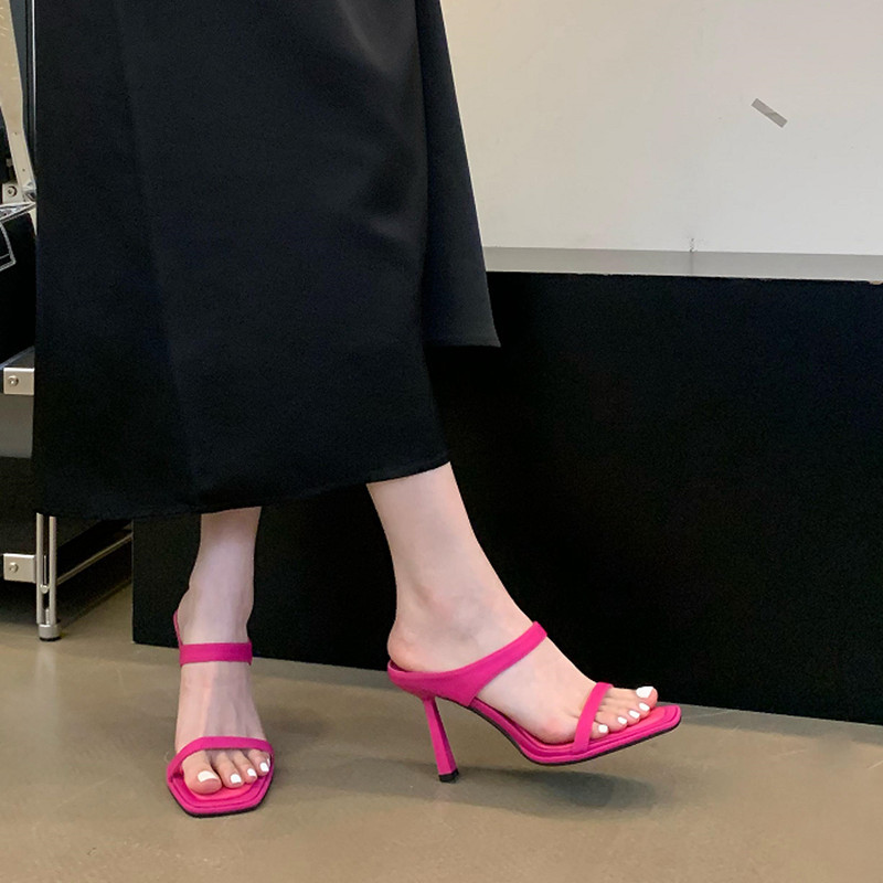 2026 New Women's Strappy Heeled Sandals Thin Heel Slide Design Fashion Versatile Open-Toe Shoes for Skirts