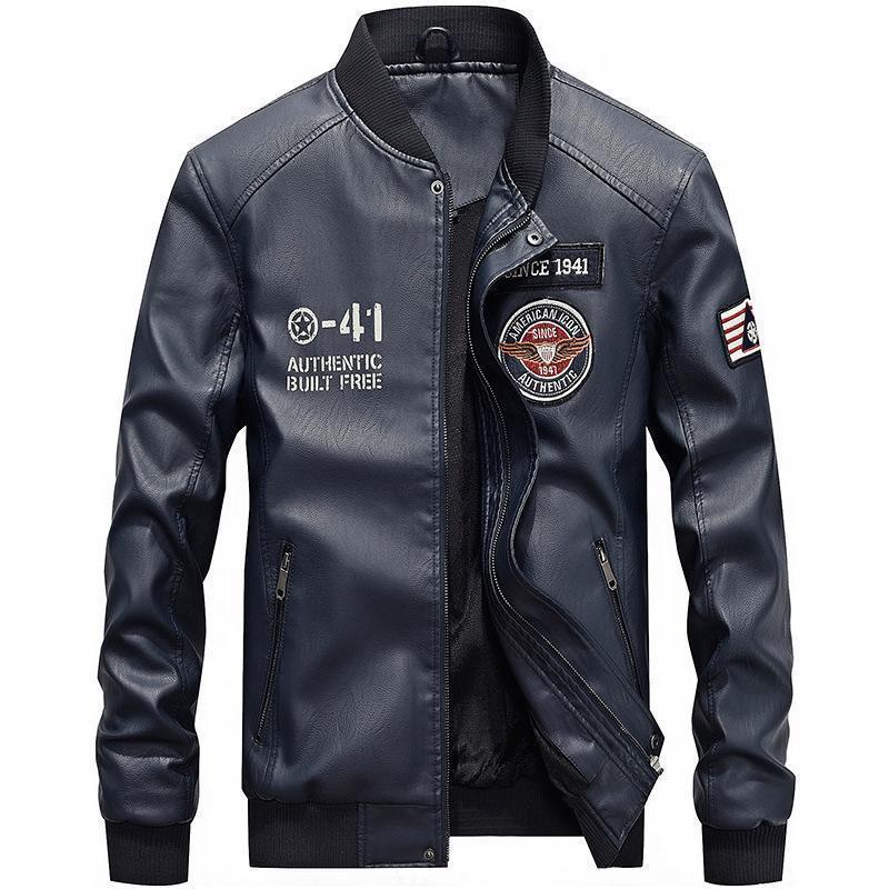 Mens baseball collar embroidered letter washed PU leather jacket youth versatile leather jacket 201119