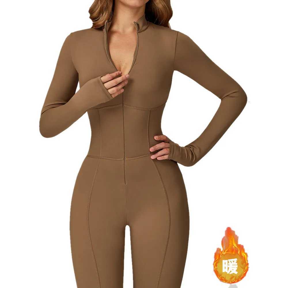 Winter Warm Fleece Yoga Jumpsuits Stand Collar Zipper One-Piece Bodysuits Womens Gym Sports Boilersuit Workout Running Overallst251219