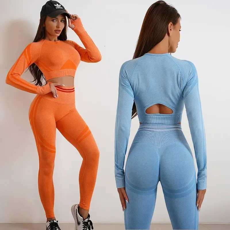 Seamless Yoga Sports Top Womens Tracksuit Sportswear Fitness High Waist Gym Leggings Long Sleeve Top Sports Tights Yoga Pantst251219