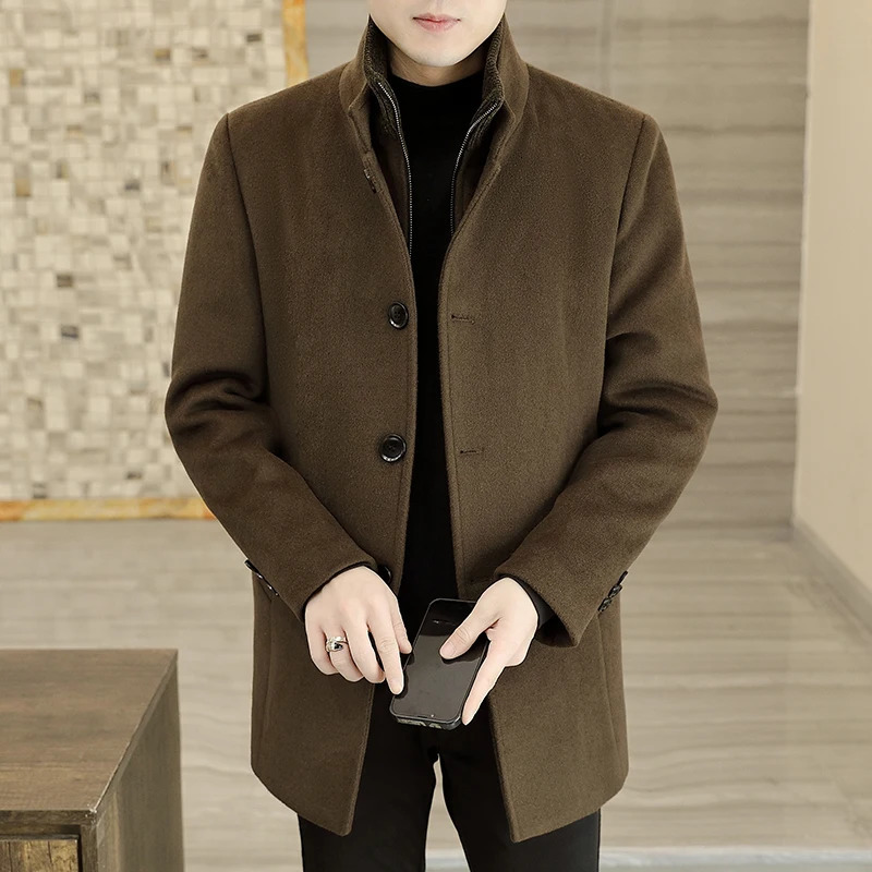 Mens Long Wool Coat High Quality Trendy Fashion Handsome Solid Color Trench with Removable Thickened down Inner Liner 251219