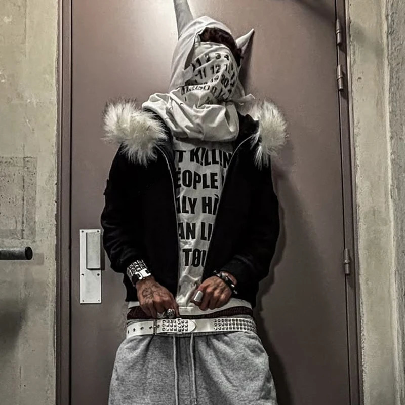 Fluffy Hat Hoodie Solid Color Casual Long Sleeve Hoodie Retro Coat Street Trend y2k 251213