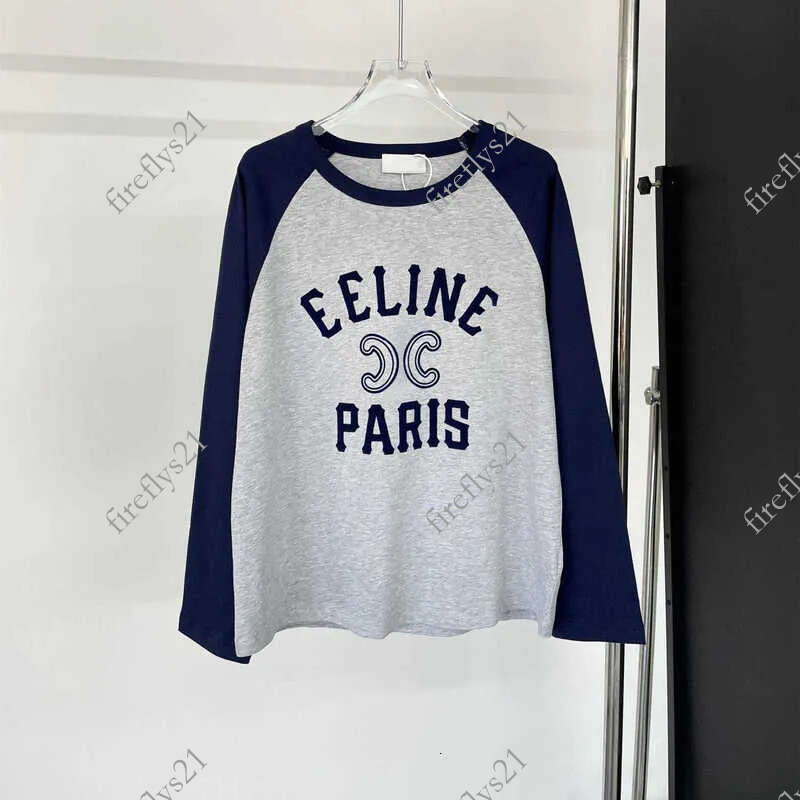 ce Womens designer brand High Version Three Standard Uniform Plush Long Sleeved Tshirt Base Contrasting Color celineshirt edd