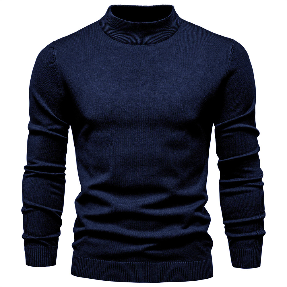WOZK Autumn and winter new casual men's solid color pullover sweater semi high neck knitted sweater casual men's inner top