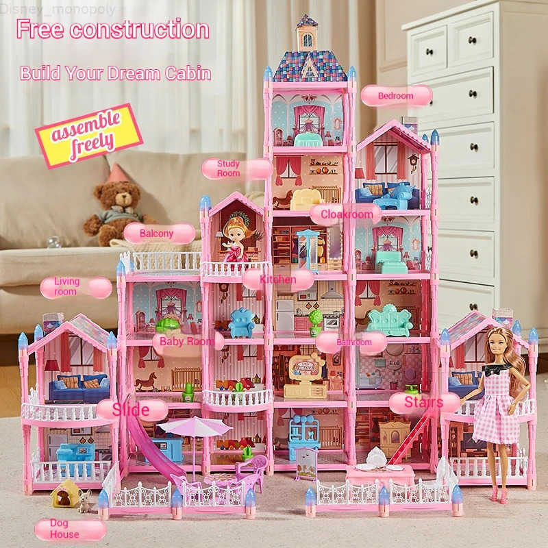 Disney Girls Villa Castle Model Building Block Sets DIY Bricks Toys Doll house Villa Children Pretend Play Toys for Girls Gift H251219