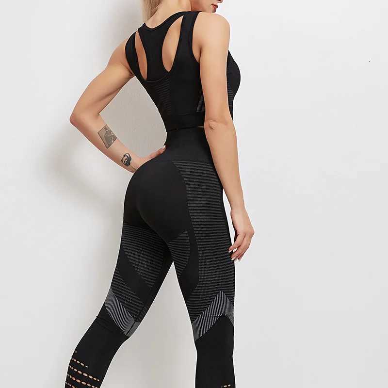 Seamless Yoga Sets Sports Fitness High Waist Hip-lifting Trousers Stretch Vest Suits Workout Clothes Gym Leggings Set for Woment251219