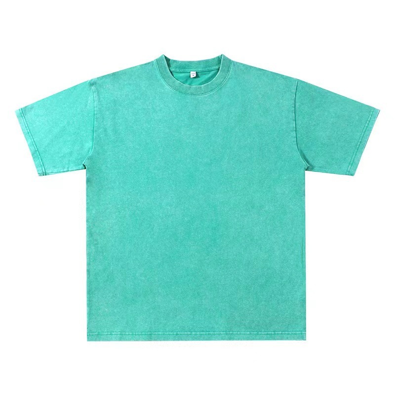 Men's European & American 230g Heavyweight Washed Distressed T-Shirt, Versatile Solid Color Oversized Crew Neck Trendy INS Top