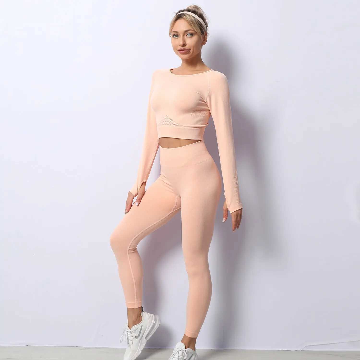 Women Yoga 2 Pieces Workout Outfits Seamless High Waist Leggings Sports Crop Top Running Clothes Setst251219