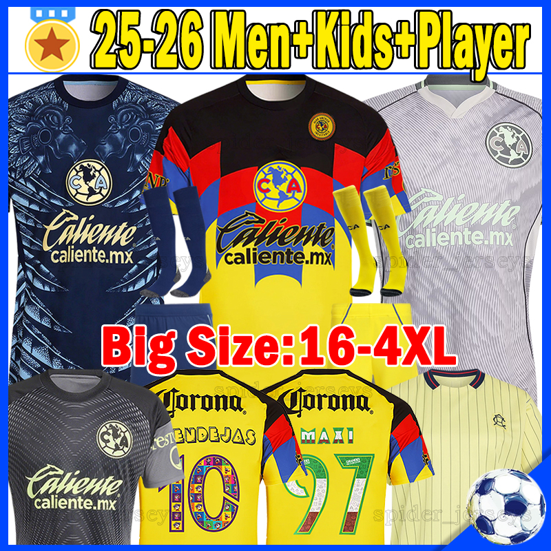 XXXL 4XL 25 26 ClUb AmEriCa Soccer Jerseys CA Liga MX 2025 2026 B.RODRIGUEZ A.ZENDEJAS Long sleeves Player Version Football Shirts goalkeeper L.MALAGON Men kids kits set