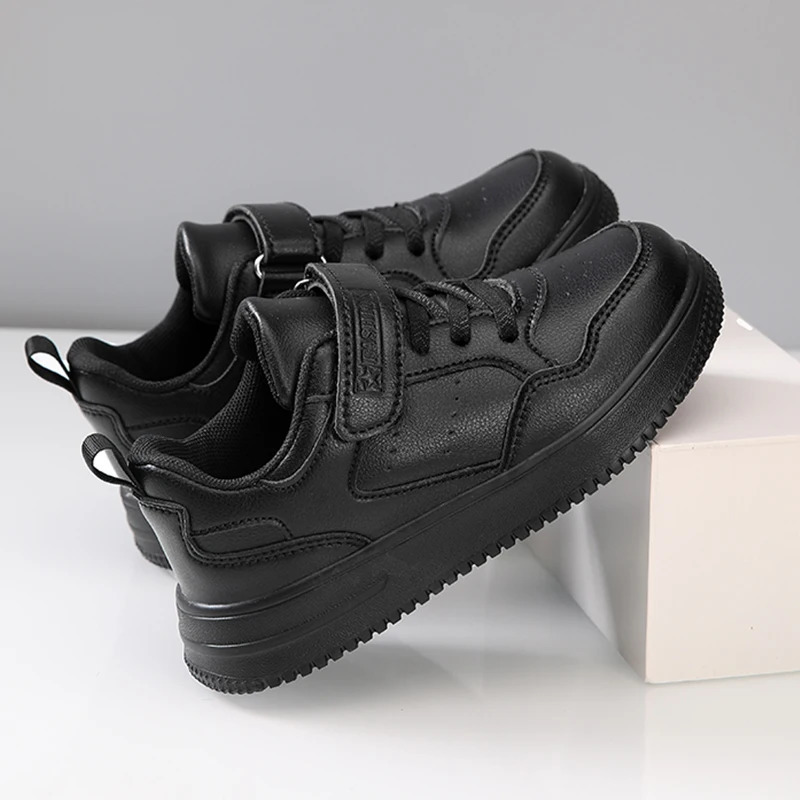 Boys Shoes Sneakers Leather Children Comfortable Flat Shoes Black White Shoes for Kids Girls School Walking Footwear Non Slip 251218